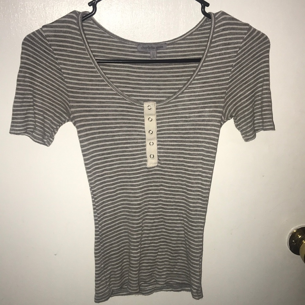 Gray and white striped shirt